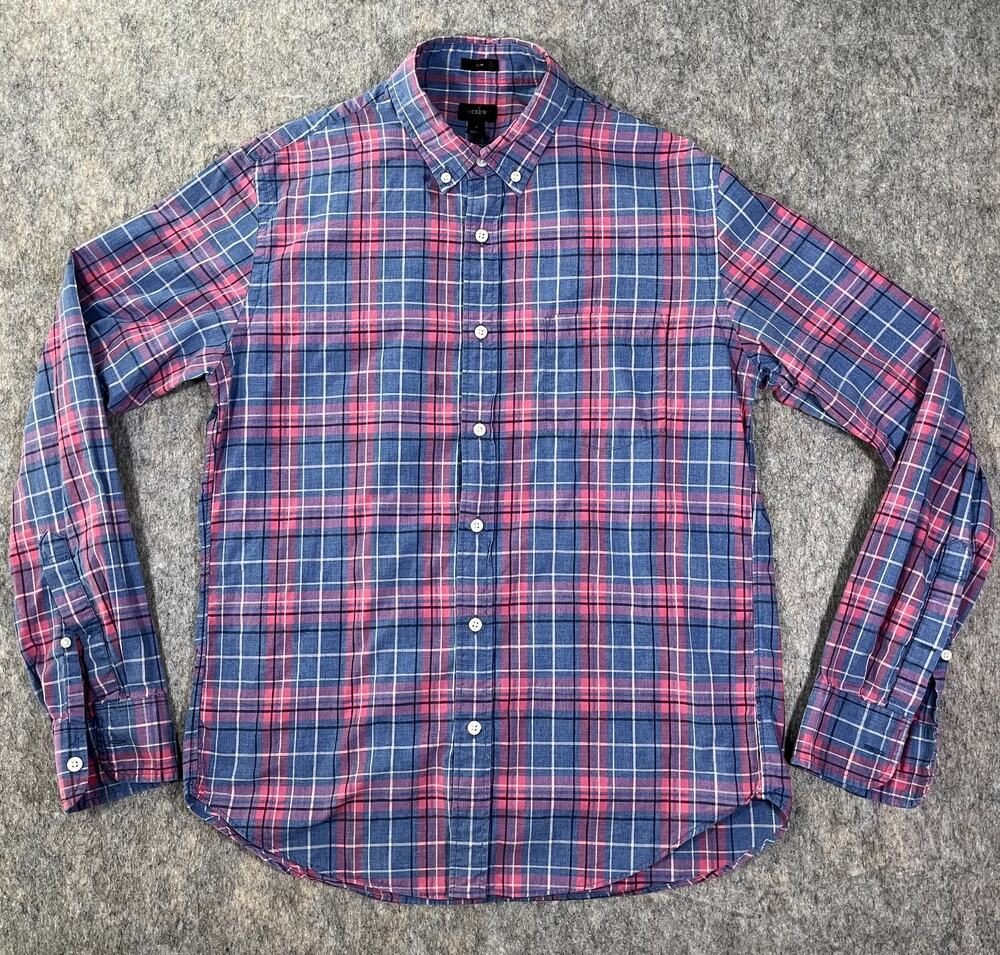 J.Crew Plaid Button Down Dress Shirt / Men Medium / Blue Pink 22579 Slim Fit
